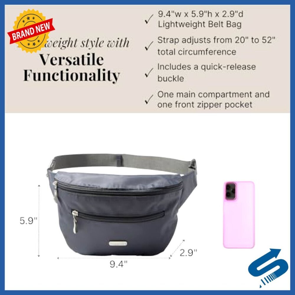 19x6" Crossbody Fanny Pack with RFID Protection & Adjustable Strap - Picture 3 of 7
